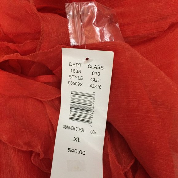 NWT New York City Design Orange Coral‎ Ruffle Sheer Blouse with Attached Tank XL - Picture 4 of 4